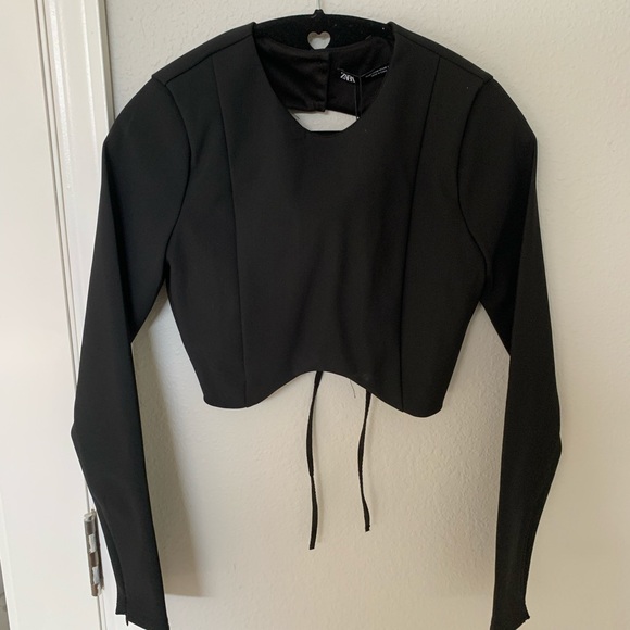 Zara Tops Zara Backless Black Long Sleeve Crop Top Poshmark